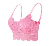 Sujetadores de garganta para mujer sin armadura, encaje tirantes finos colores puros estiramiento sujetador running yoga clásico ligero verano bajo ropa sujetador ropa Top ropa ropa, rosa, XXX-Large