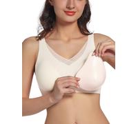 Sujetadores de mastectomía para Mujer con Bolsillos, Brasier Diario para postoperatorio, Incluye 1 par de Almohadillas extraíbles para el Pecho, Beige, X-Large