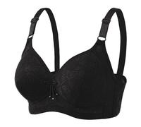 Sujetadores deportivos cómodos para mujer, cobertura completa, con aros, cierre frontal, de algodón, suave, sin varillas, talla grande, cómodos, Negro, 3XL Grande