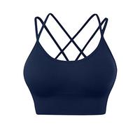 Sujetadores deportivos con espalda para mujer, con relleno, con tirantes, para yoga, entrenamiento, fitness, con abertura de cerradura, azul marino, S