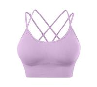 Sujetadores deportivos con espalda para mujer, con relleno, tirantes delgados, para yoga, entrenamiento, fitness, bajo impacto, sostén de maternidad acolchado, Morado (, L