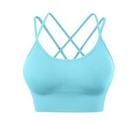 Sujetadores deportivos de algodón para mujer, con tirantes, para yoga, entrenamiento, fitness, correr, niña, sujetador deportivo, azul celeste, M