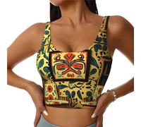 Sujetadores deportivos de alto soporte para mujer de arte popular nativo americano, tops de entrenamiento cómodos y elegantes | Plus, Negro, XL