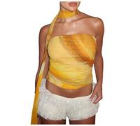 Sujetadores Deportivos Mujer-Blusas Sin Mangas Mujer Top Floral Sin Tirantes con PañUelo para El Cuello, Malla con Estampado Floral, Top Corto Tipo Tubo Sin Mangas, Bandeau, Tops De Verano para Salir