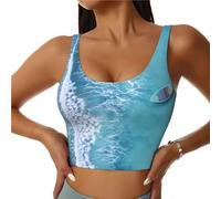 Sujetadores deportivos para mujer, olas y barcos en la playa, camisetas sin mangas, brasier deportivo con espalda en U, Negro -, XL