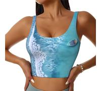 Sujetadores deportivos para mujer, olas y barcos en la playa, para entrenamiento, camiseta sin mangas, brasier deportivo con espalda en U para correr, Negro -, X-Large