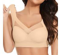Sujetadores sin marco para mujer Push Up Anti-Afalto Espalda Sin espalda Casual Sujetador De Todos Los Días Moda Tirantes Ajustables Baratos Clásico Transpirable Brasero Mujer, beige, 6X-Large