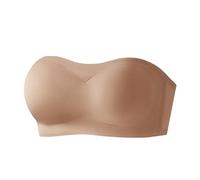 Sujetadores sin tirantes para mujer, sin aros, 2 copas, brasier con aros, camiseta acolchada, para dormir, cobertura completa, brasier diario, beige, XL
