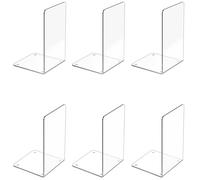 Sujetalibros acrílicos, 6 unidades, sujetalibros transparentes para estantes, organizador transparente, soporte decorativo, tapones para libros resistentes, CD, archivos, videojuegos