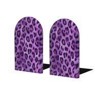 Sujetalibros con textura de leopardo morado para estantes, 2 unidades, organizador de tapones de libros de madera para bibliotecas en casa y oficina