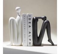 Sujetalibros de cerámica Decorativos para estantes, Pensador Moderno, 1 par, diseño Inspirado en Blanco y Negro, Soporte para Libros, decoración de estantes para el hogar, Oficina, Biblioteca (10.2