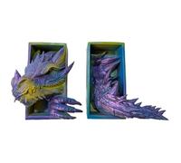 Sujetalibros de dragón, escultura de dragón de resina, soporte para libros, estatua de animales, sujetalibros decorativo para decoración de estantería en el hogar, oficina, color morado