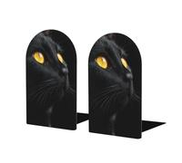 Sujetalibros de gato negro con ojos amarillos para estantes, 2 unidades, organizador de tapones de libros de madera para bibliotecas de oficina en casa
