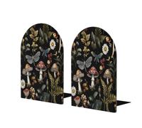 Sujetalibros de madera con diseño de hongos para estantes, 1 par de sujetalibros de madera con diseño de libélula, mariposa, soporte de metal resistente, tapón decorativo para libros, para el hogar