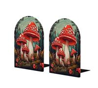 Sujetalibros de madera con diseño de hongos para estantes, 1 par de sujetalibros de madera de plantas tropicales, soporte de metal resistente, tapón decorativo para libros, para el hogar, oficina