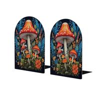 Sujetalibros de madera con diseño de hongos tropicales para estantes, 1 par de sujetalibros de madera con plantas abstractas, soporte de metal resistente, tapón decorativo para libros, para el hogar