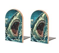 Sujetalibros de Madera con diseño de tiburón, 2 Unidades, Resistentes, organizadores de Escritorio para el hogar, la Oficina y Las bibliotecas.