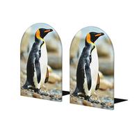 Sujetalibros de madera con estampado de pingüino, base de metal, tapón decorativo para libros para oficina en casa