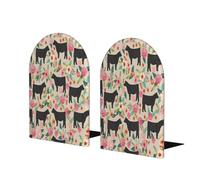 Sujetalibros de madera con estampado de vacas de color rosa, base de metal, tapón decorativo para libros para oficina en casa