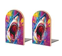 Sujetalibros de Madera con Grafiti de tiburón Colorido, 2 Unidades, Resistentes, organizadores de Escritorio para bibliotecas de Oficina en casa.