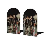 Sujetalibros de madera de hongos para estantes, 1 par de sujetalibros de madera de hojas de hongo, soporte de libros de metal resistente, tapón decorativo para libros, para el hogar, oficina