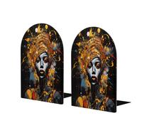 Sujetalibros de madera para estantes con pintura étnica para mujeres africanas, 1 par de sujetalibros de metal resistente, tapón decorativo para libros, para el hogar, oficina, biblioteca, escuela (17