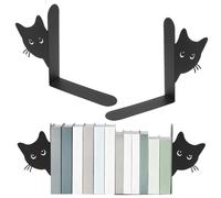 Sujetalibros de metal, 2 unidades, creatividad de gato, 15 × 4 × 18 cm, sujetalibros negros con alfombrilla antideslizante, bonita cara de gato, portalibros decorativo para escuela, oficina y hogar