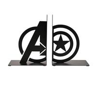 Sujetalibros de metal de Marvel Avengers Capitán América, soportes decorativos de metal negro con logotipo de los Vengadores y diseño de estrellas, organizador de estante de superhéroes para libros y