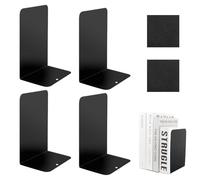 Sujetalibros de Metal - Pack de 2 Piezas (4 Soportes) - Sujeta Libros Estanteria Resistente para Oficina, Escuela, Hogar, Biblioteca o Estanterías - 19,5 x 13 x 9,5 cm