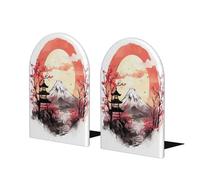 Sujetalibros de pintura tradicional japonesa para estantes, 1 par de sujetalibros de madera, soporte de metal resistente, tapón decorativo para libros para el hogar, oficina, biblioteca, escuela (17 x