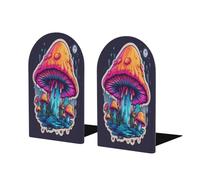 Sujetalibros de plantas abstractas de hongos tropicales coloridos para estantes, 1 par de sujetalibros de madera resistente, soporte de libros decorativo para el hogar, oficina, biblioteca, escuela