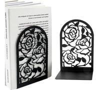 Sujetalibros Metal Originales Sujeta Libros Estanteria-1Par Soporte Libros Estanteria Aguanta Libros Bookends para Oficina Hogar Escuela Biblioteca (Rosas)