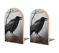 Sujetalibros para estantes, diseño de pájaros de cuervo, sujetalibros de madera, resistente, 1 par, elegante, moderno, decorativo, antideslizante, para oficina, biblioteca o accesorios de libros de