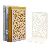 Sujetalibros, Sujeta Libros de Metal, Apoya Libros Estanteria Blanco para Oficina, Escuelas, Biblioteca, Soporte Libros 1 Pares (Blanco Hiedra)