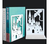 Sujetalibros, Sujeta Libros de Metal, Apoya Libros Estanteria Blanco para Oficina, Escuelas, Biblioteca, Soporte Libros 1 Pares (Pterosaurio Blanco)