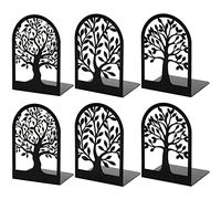 Sujetalibros, sujetalibros de Metal para estantes Decorativos, Tope de árbol para Libros Pesados, sujetalibros Negros para sostener Libros para Oficina en casa, 6.5 x 4.7 x 3.5 Pulgadas (3 Pares/6