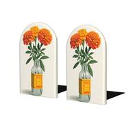 Sujetalibros vintage de caléndulas naranjas en botella de vidrio para estantes, 2 unidades, organizador de tapones de libros de madera para bibliotecas en casa y oficina