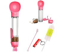 SUKAJIA Botella de agua para perro, contenedor de agua 4 en 1 para viaje para mascotas con silbato para perro, cepillo de botellas, cepillo de dientes para perros (500 ml, rosa)