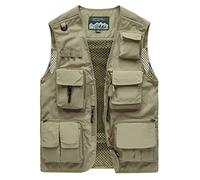 Sukany Chaleco cargo para hombre, para ocio, trabajo, safari, pesca, viajes, con múltiples bolsillos, Caqui., XL