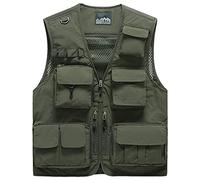 Sukany - Chaleco de hombre para ocio, trabajo al aire libre, safari, pesca, viaje, con múltiples bolsillos, chaleco de fotografía de malla, Ejercito Verde, S