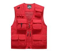 Sukany - Chaleco de hombre para ocio, trabajo al aire libre, safari, pesca, viaje, con múltiples bolsillos, chaleco de fotografía de malla, rosso, XL