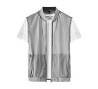 Sukany Chaleco de malla transpirable para hombre, de verano, casual, ligero, para pesca, safari, viajes, fotos, chaleco sin mangas con cremallera, gris, M