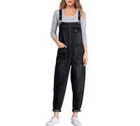 Sukany Mono de mezclilla holgado casual para mujer con babero suelto Harem Romper pantalones mono, Negro, XXL