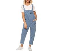 Sukany Mono de mezclilla holgado casual para mujer, con babero suelto y harén, mono, azul claro, XL