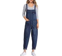 Sukany Mono de mezclilla holgado casual para mujer, con babero suelto y harén, mono, azul oscuro, M