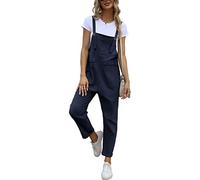 Sukany Overol holgado de algodón y lino para mujer, para verano, pantalones harén casuales, azul, XXL