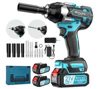 sukaudiz Pistola de Impacto a Batería 1000 Nm, Atornillador de Impacto de 2 Baterías de 4000 Mah, Motor Brushless, 4 Brocas, 4 Puntas de Destornillador para Coches, Camiones y Uso Doméstico.