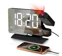 Sukeen Despertador con proyección, Despertador Digital con proyector Giratorio de 180°, Reloj Despertador con proyector de 7,3 Pulgadas con Doble Alarma, repetición, indicador del día de la Semana