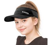 Sukeen Gorra solar de secado rápido para mujer, visera para niños, protección UV, visera para niños de 5 a 12 años, visera elástica con banda transpirable que absorbe el sudor, Negro , 54