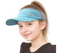 Sukeen Gorra solar de secado rápido para mujer, visera para niños, protección UV, visera para niños de 5 a 12 años, visera elástica con banda transpirable que absorbe el sudor, azul celeste, 54